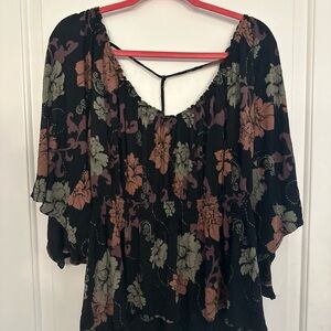 Free People Black Floral Blouse